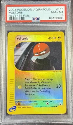 2003 Pokemon Aquapolis 115 Voltorb Reverse PSA 8 NM-MT - Image 1