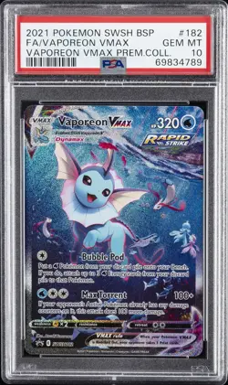 2021 POKEMON SWSH BLACK STAR PROMO #182 FULL ART/VAPOREON VMAX PSA 10 - Image 1