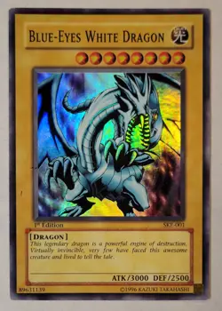 1996 Yu Gi Oh Blue Eyes White Dragon 1st Edition SKE-001 Holo Foil Super Rare HP - Image 1