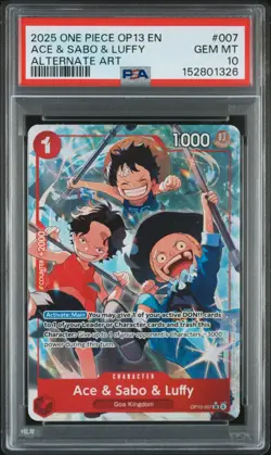 2025 One Piece OP13 English ACE & SABO & LUFFY Alternate Art PSA 10 #007 - Image 1