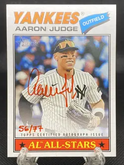 2026 Topps Heritage Baseball Aaron Judge #ROA-AJ Real One Red Ink Auto 56/77 - Image 1