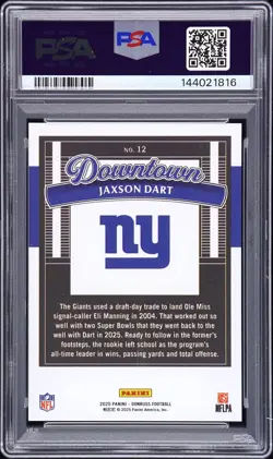 2025 Donruss Jaxson Dart - Downtown! Horizontal - PSA 10 - Giants (RC) - Image 2