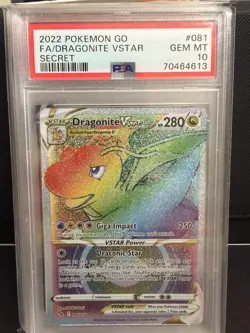 PSA 10 Dragonite VSTAR 081/078 Secret Rainbow Rare Full Art Pokemon Go Card 2022 - Image 1