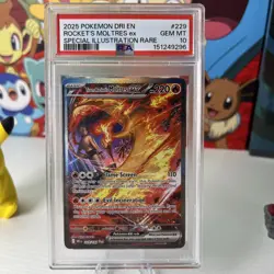 PSA 10 GEM MINT Team Rocket's Moltres ex 229/182 Destined Rivals SIR Holo - Image 1