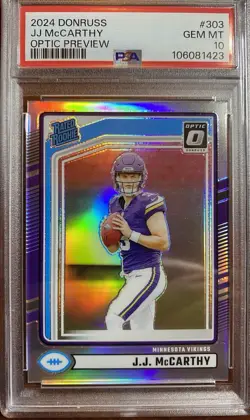 2024 Panini Donruss JJ McCARTHY Optic Preview Silver Holo Rookie (RC) PSA 10 - Image 1