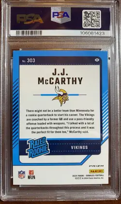 2024 Panini Donruss JJ McCARTHY Optic Preview Silver Holo Rookie (RC) PSA 10 - Image 2