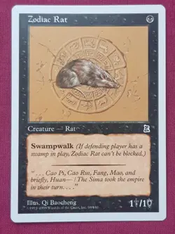 Magic The Gathering PORTAL THREE KINGDOMS ZODIAC RAT black card MTG - Image 1