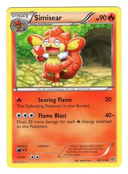 Pokemon TCG Simisear Black & White Plasma Storm 20/135 Regular Common Card LP-NM - Image 1