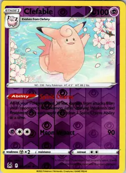 Pokemon TCG Clefable SWSH Lost Origin 063/196 Reverse Holo Rare Card NM - Image 1