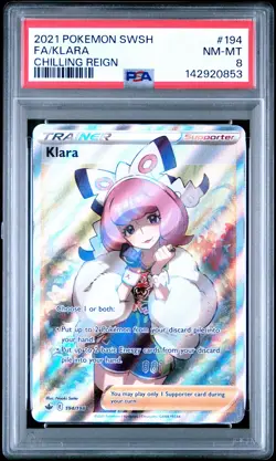 2021 POKEMON SWORD & SHIELD CHILLING REIGN #194 FULL ART/KLARA PSA 8 - Image 1