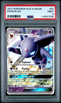 PSA 9 Graded 2017 Pokemon Sun & Moon Espeon GX #61 - Image 1