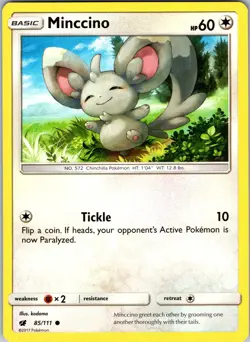 Pokemon TCG Minccino Sun & Moon Crimson Invasion 85/111 Regular Common Card NM - Image 1