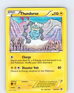 Pokemon TCG Thundurus B&W Legendary Treasures 50/113 Holo Rare Card Played HP-MP - Image 1