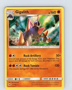 Pokemon TCG Gigalith Sun & Moon Base Set 71/149 Holo Rare Card LP-NM - Image 1