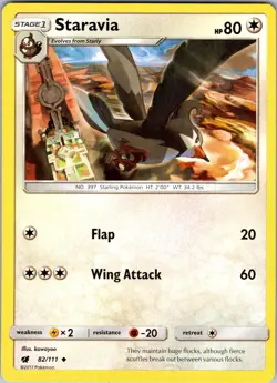 Pokemon TCG Staravia Sun & Moon Crimson Invasion 82/111 Regular Uncommon Card NM - Image 1