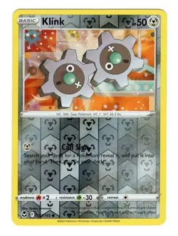 Pokemon TCG Klink SWSH Silver Tempest 123/195 Reverse Holo Common Card NM-M - Image 1
