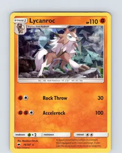 Pokemon TCG Lycanroc S&M Burning Shadows 76/147 Cracked Ice Holo Rare Card NM - Image 1