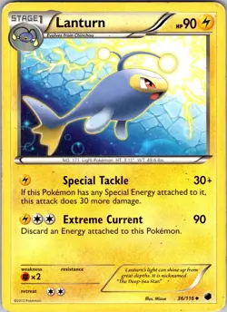 Pokemon TCG Lanturn B&W Plasma Freeze 36/116 Regular Uncommon Card Played MP-LP - Image 1