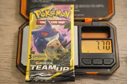7.70g Pokemon TCG Team Up Mini Booster Pack 3 Card Gengar Mimikyu Art Sealed - Image 1