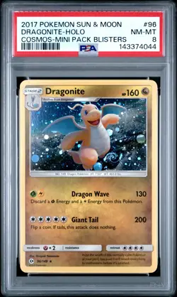 2017 POKEMON SUN & MOON COSMOS-MINI PACK BLISTERS #96 DRAGONITE-HOLO PSA 8 - Image 1