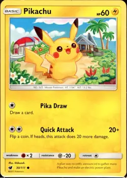 Pokemon Pikachu 30/111 Sun & Moon Crimson Invasion NM - Image 1