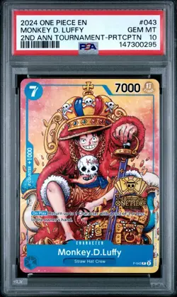 2024 ONE PIECE PROMOS ANNIVERSARY TOURNAMENT #043 MONKEY D.LUFFY PSA 10 - Image 1
