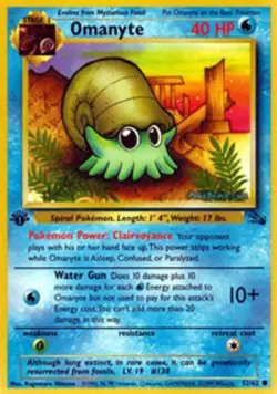 Omanyte - 52/62 - Common - 1st Edition HP, English Pokemon Fossil - Image 1