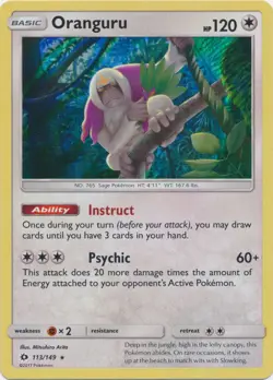 Oranguru - 113/149 - Holo Rare PL/MP, English Pokemon Sun & Moon Base Set - Image 1