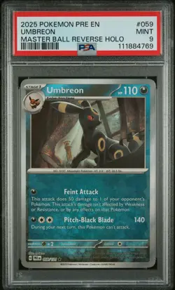 Umbreon #59 - Pokemon Prismatic Evolutions Master Ball Reverse - PSA 9 - Image 1