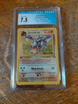 Aerodactyl Pokemon Fossil 1st Edition 1/62 Holo Prerelease CGC NM/Mint + 7.5 - Image 1
