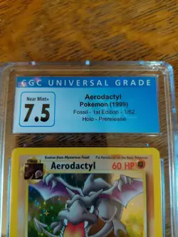 Aerodactyl Pokemon Fossil 1st Edition 1/62 Holo Prerelease CGC NM/Mint + 7.5 - Image 2