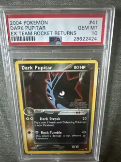 Pokemon Dark Pupitar EX Team Rocket Returns Reverse Holo #41 PSA 10 Gem Mint - Image 1