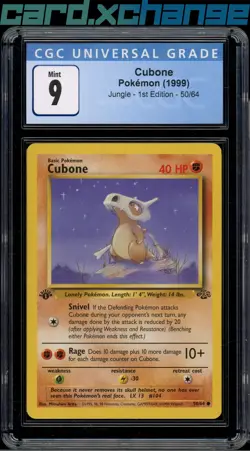 1999 Pokemon Jungle 50 Cubone 1st Edition CGC 9 - Image 1