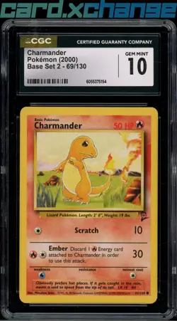 2000 Pokemon Base Set 2 69 Charmander CGC 10 - Image 1