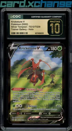 2022 Pokemon SWSH Silver Tempest TG12 Kricketune V Trainer Gallery Holo CGC 10 - Image 1