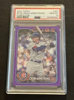 2024 Topps Series 2 Pete Crow-Armstrong RC Cubs True Rookie Purple /799 PSA 10 - Image 3