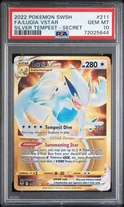 2022 Pokemon SWSH Silver Tempest #211 Secret FA Gold Lugia Vstar PSA 10 Gem Mint - Image 1