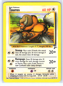 Tauros 128/130 Base Set 2 NM or LP Pokemon Card - Image 1