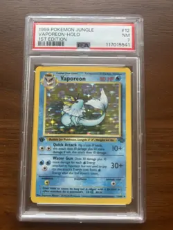 Pokemon TCG Vaporeon Holo Rare Card Jungle, 12/64, First Edition PSA 7 - Image 1