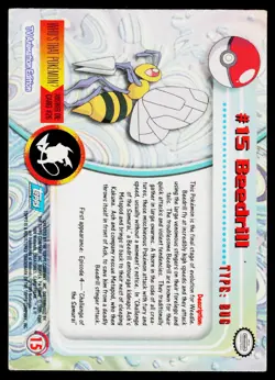 Beedrill #15 Pokemon TOPPS Series 1 TV Animation Blue Label Smooth Holo - Image 2