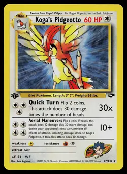 Pokemon Card - Koga's Pidgeotto 1st Edition Gym Challenge 27/132 Rare - Image 1