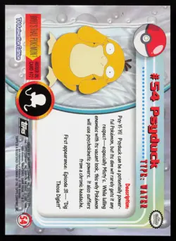 Psyduck #54 Topps Trading Cards Series 1 Black Logo Pokemon NM - Image 2