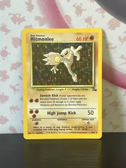 Pokemon TCG Hitmonlee 7/62 Fossil Set Holo Rare Card Vintage WOTC 1999 LP - Image 1