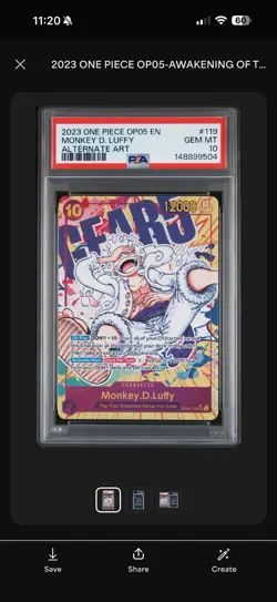 Monkey D. Luffy OP05-119 Gear 5 Alternate Art English PSA 10 - Image 2