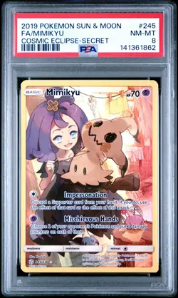 Pokemon PSA 8 Mimikyu Full Art 245/236 SM Cosmic Eclipse Holo 2019 Near Mint - Image 1