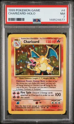 1999 POKEMON BASE SET UNLIMITED #4 CHARIZARD-HOLO PSA 7 - Image 1