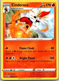 Cinderace 036/202 Rare Sword & Shield Pokemon Near Mint - Image 1