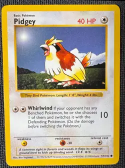 PIDGEY 57/102 COMMON BASE SET SHADOWLESS POKEMON MP - Image 1