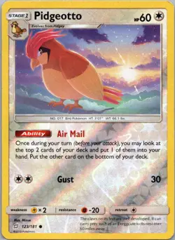 Pokemon TCG Pidgeotto 123/181 Team Up Rev Holo MP - Image 1