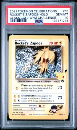 Rocket's Zapdos Holo 15 Celebrations Classic Collection Pokemon PSA 10 - Image 1
